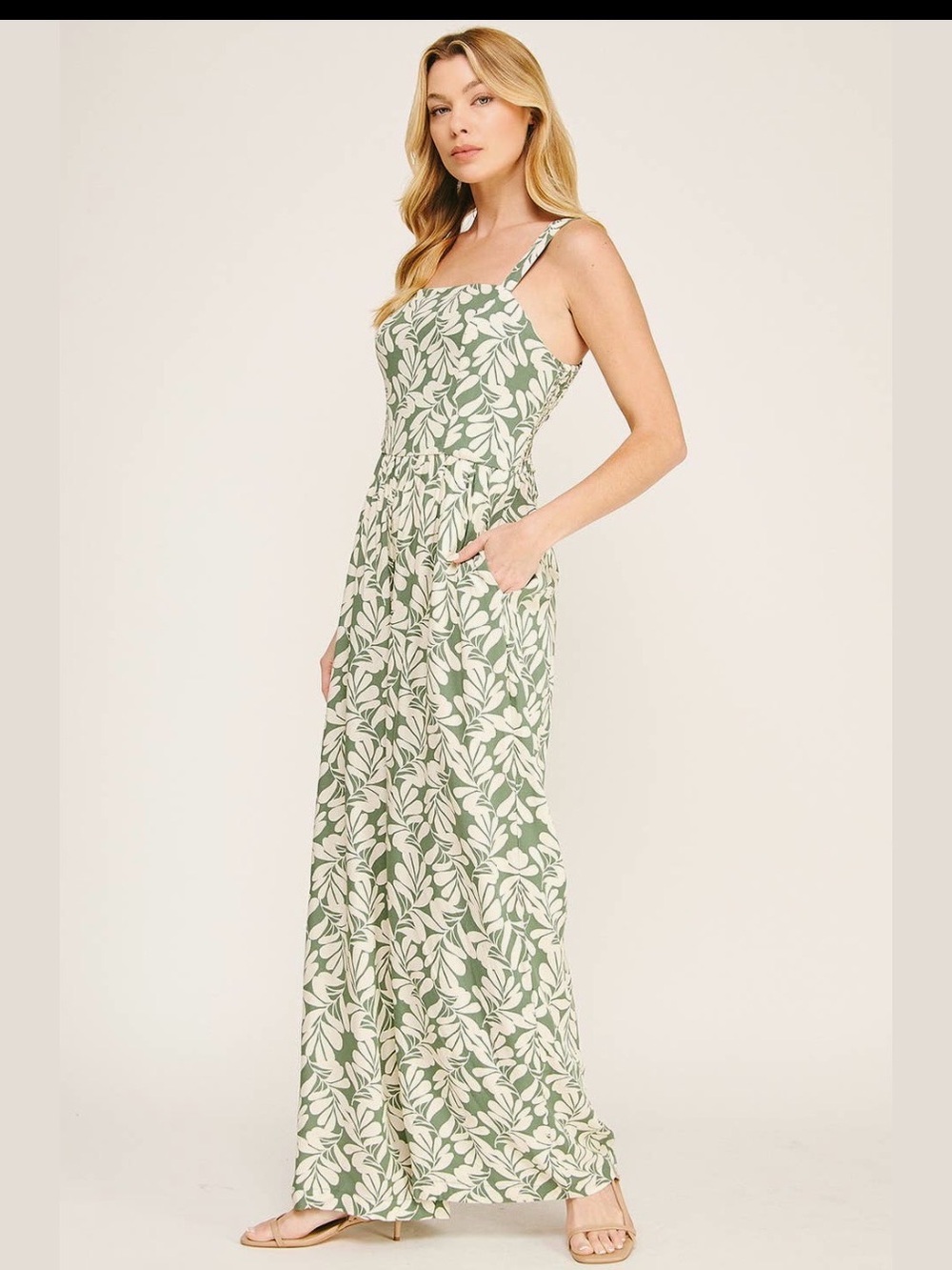 New Luxology nwt green tan jumpsuit ladies L XL - Picture 2 of 4